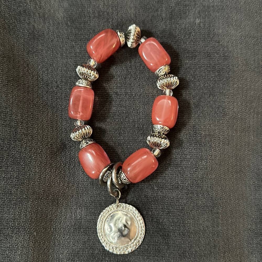 Natural Quartz & Silver Plated Accents stretch bracelet